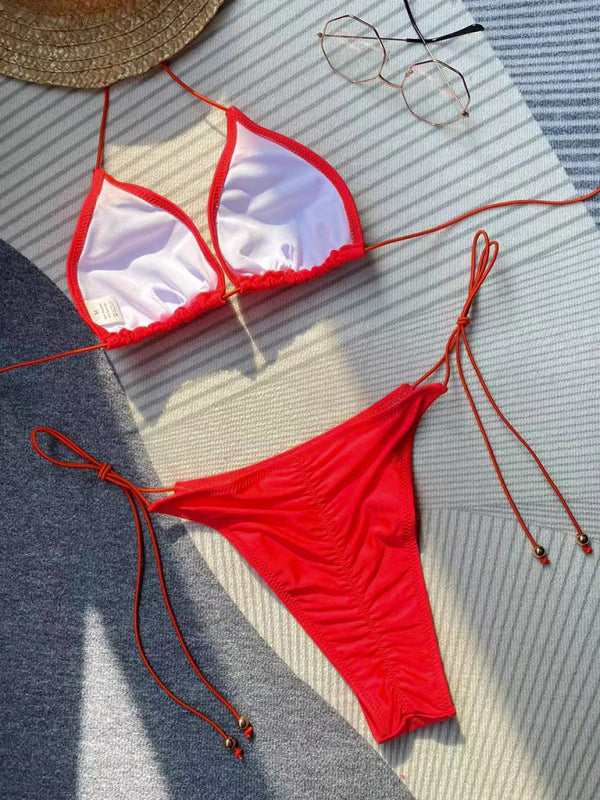 Women’s new bikini solid color rope strap sexy swimsuit