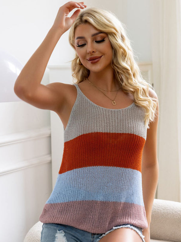 Women’s new casual multi-color suspender woolen vest top - Blue / XS