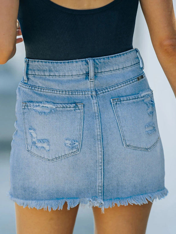 Women’s New Casual Ripped Denim Skirt