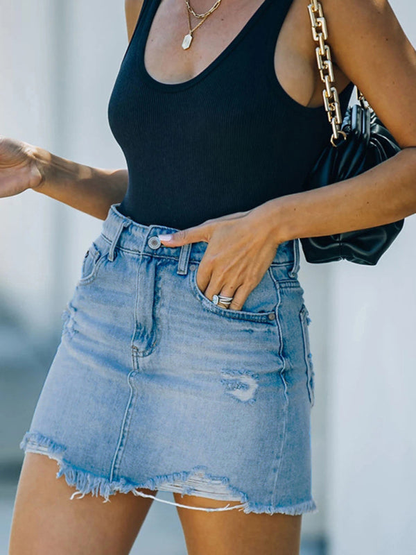 Women’s New Casual Ripped Denim Skirt