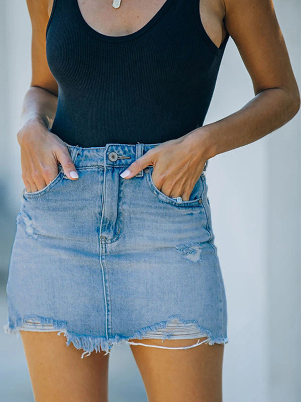 Women’s New Casual Ripped Denim Skirt - Blue / S