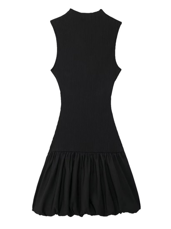 Women’s New Casual Sleeveless Balloon Fit Ribbed Dress - Black / S