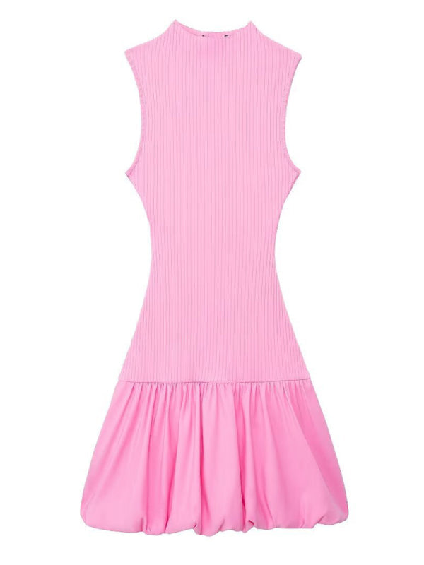 Women’s New Casual Sleeveless Balloon Fit Ribbed Dress - Pink / S