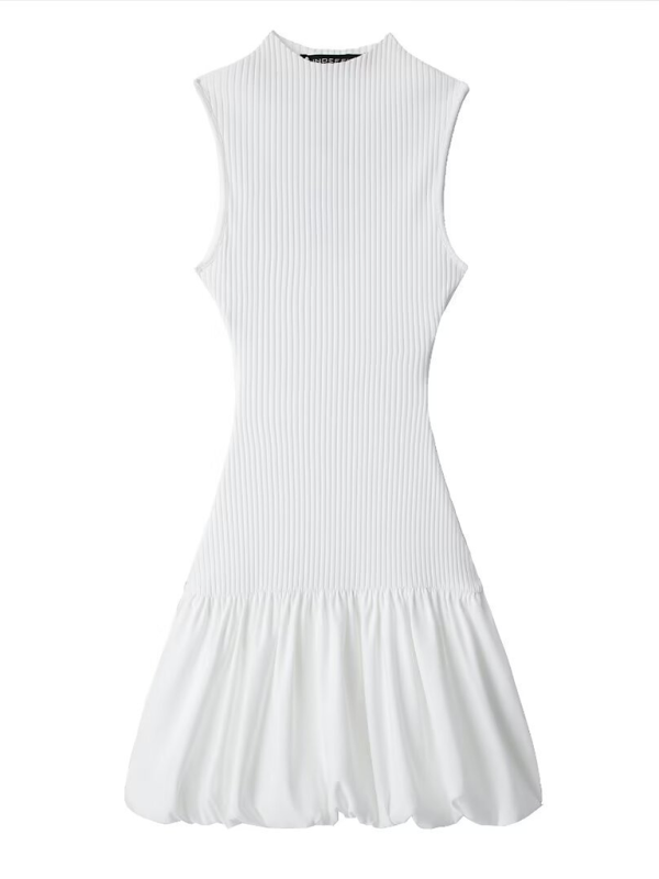Women’s New Casual Sleeveless Balloon Fit Ribbed Dress - White / S