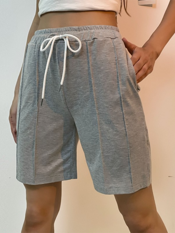 Women’s new casual solid color lace-up trousers - Misty grey / S