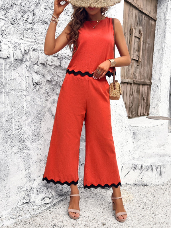 Women’s new casual temperament vest trousers webbing suit - Orange / S