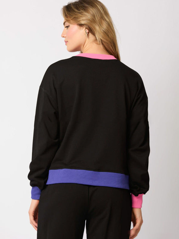 Women’s New Christmas Soldier Sequin Colorblock Fashion Casual Sweater Two-piece Suit