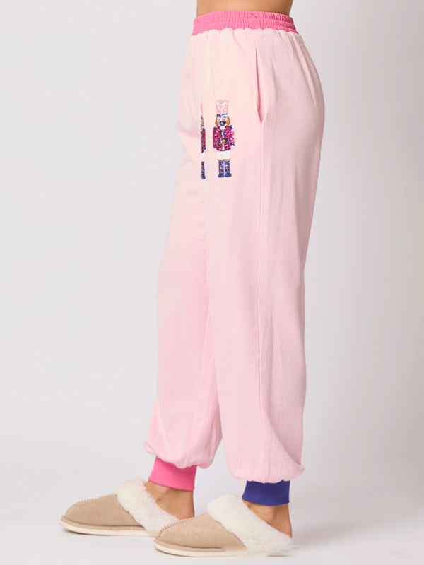 Women’s New Christmas Soldier Sequin Colorblock Fashion Casual Sweater Two-piece Suit