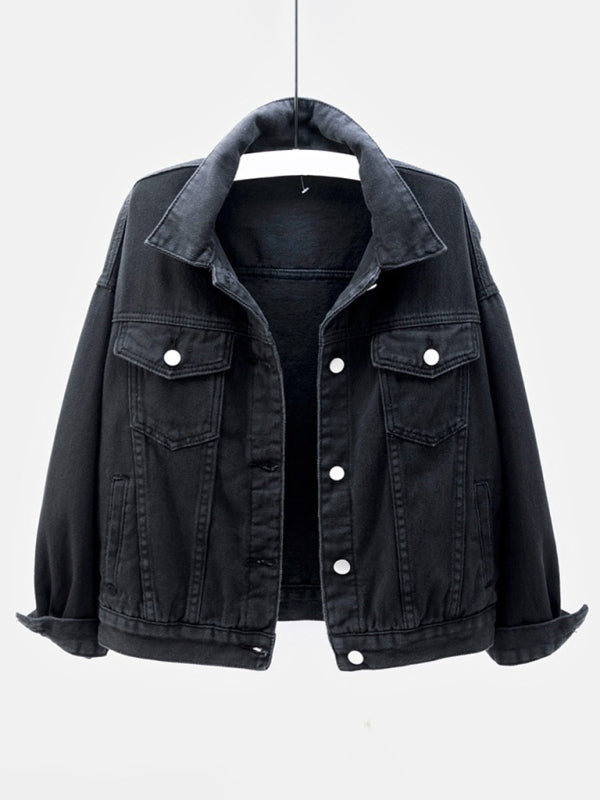 Women’s New Colorful Large Size Denim Jacket - Black / S