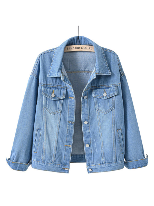 Women’s New Colorful Large Size Denim Jacket - Clear blue / S
