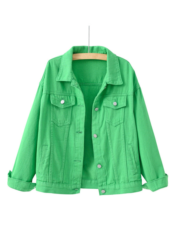 Women’s New Colorful Large Size Denim Jacket - Green / S