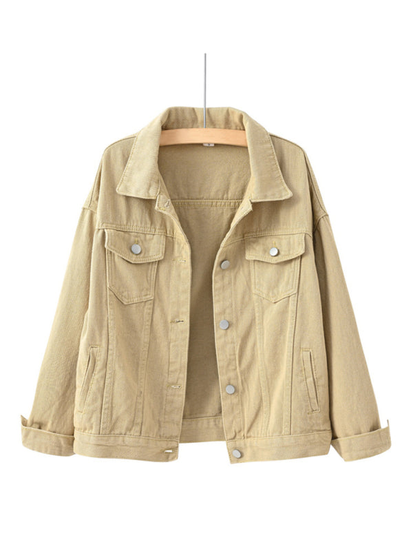 Women’s New Colorful Large Size Denim Jacket - Khaki / S
