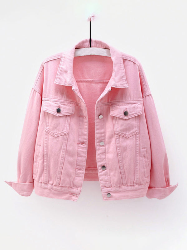 Women’s New Colorful Large Size Denim Jacket - Pink / S