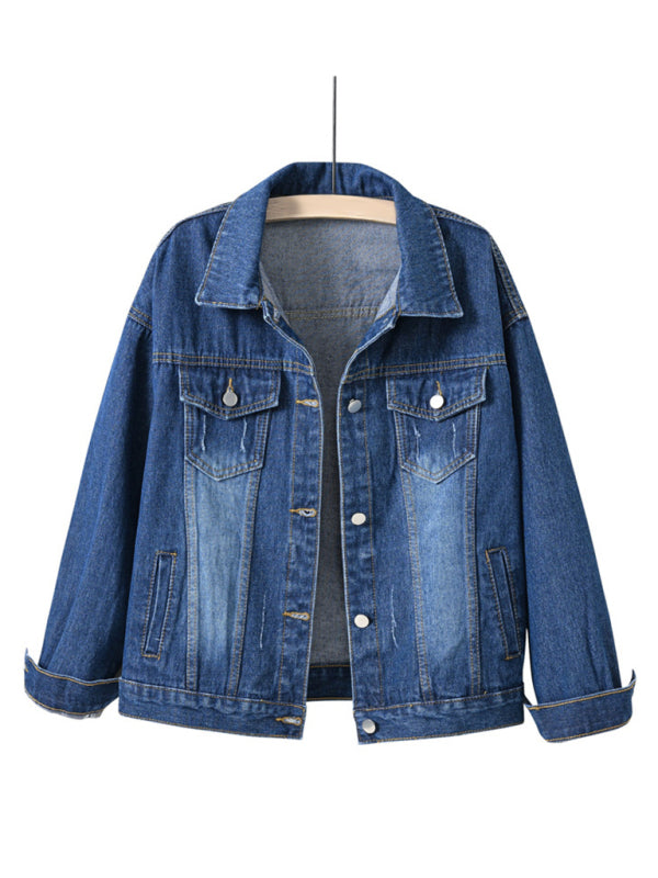Women’s New Colorful Large Size Denim Jacket - Purplish blue navy / S