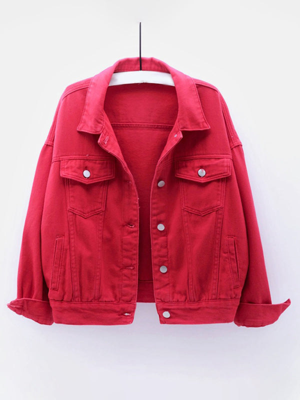 Women’s New Colorful Large Size Denim Jacket - Red / S