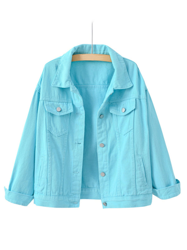 Women’s New Colorful Large Size Denim Jacket - Sky blue azure / S