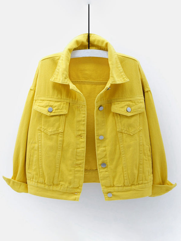 Women’s New Colorful Large Size Denim Jacket - Yellow / S