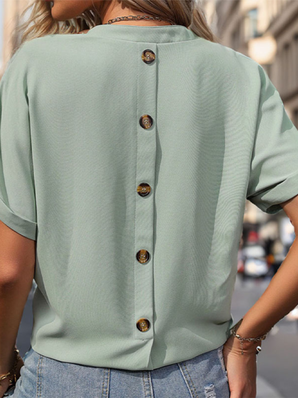 Women’s New Commuting Solid Color Pullover Stand Collar Shirt