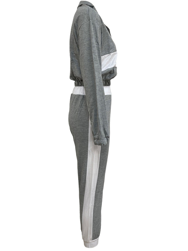 Women’s new fashion casual color matching short top + trousers suit