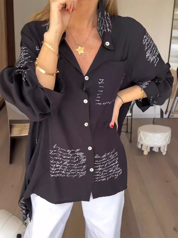 Women’s New Fashion Letter Printed Shirt - Black / S