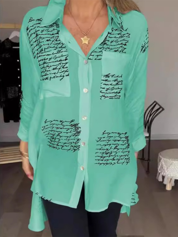 Women’s New Fashion Letter Printed Shirt - Pale green / S