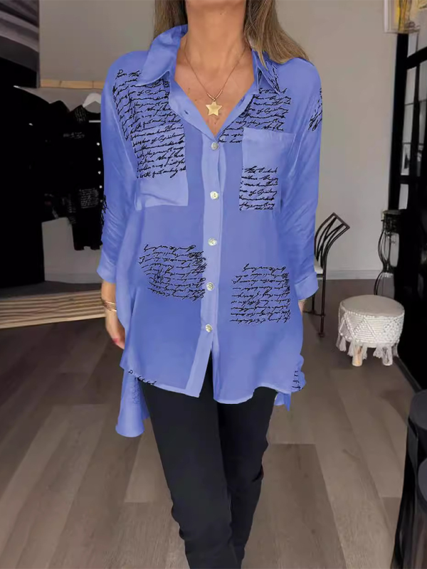 Women’s New Fashion Letter Printed Shirt - Purplish blue navy / S