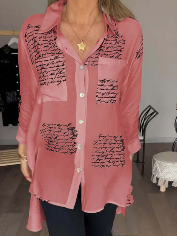 Women’s New Fashion Letter Printed Shirt - Rose / S