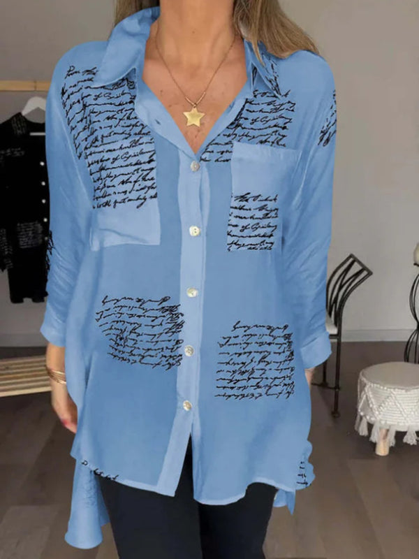 Women’s New Fashion Letter Printed Shirt - Sky blue azure / S