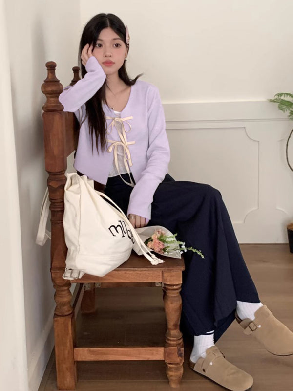Women’s new fashionable bow tie knitted cardigan top