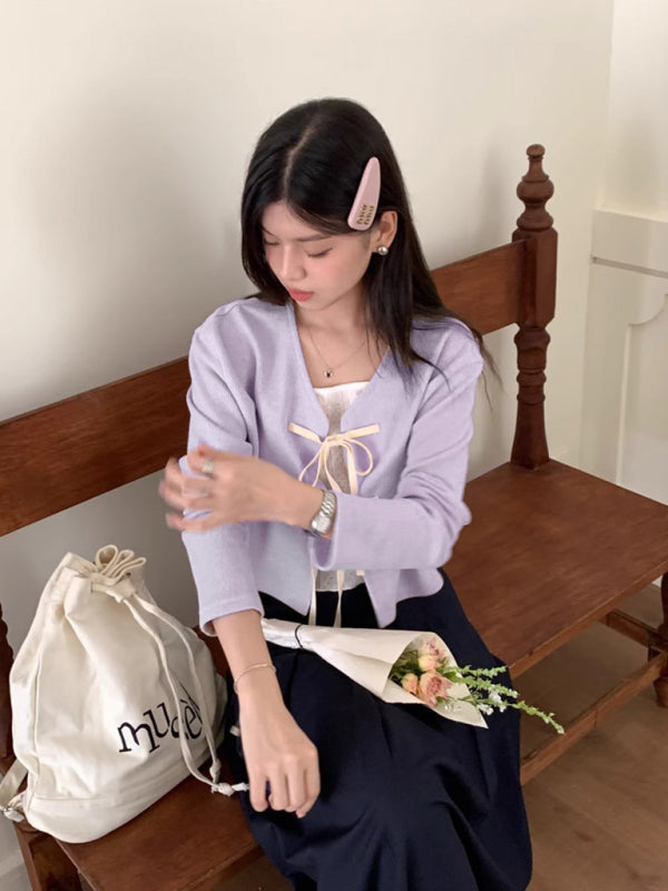 Women’s new fashionable bow tie knitted cardigan top