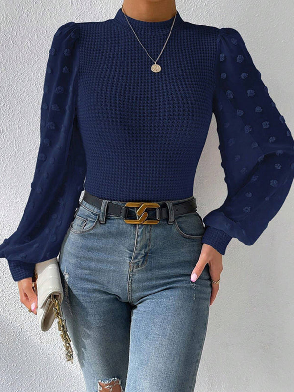 Women’s New Fashionable Round Neck Spliced Long Sleeve Sweater - Purplish blue navy / S