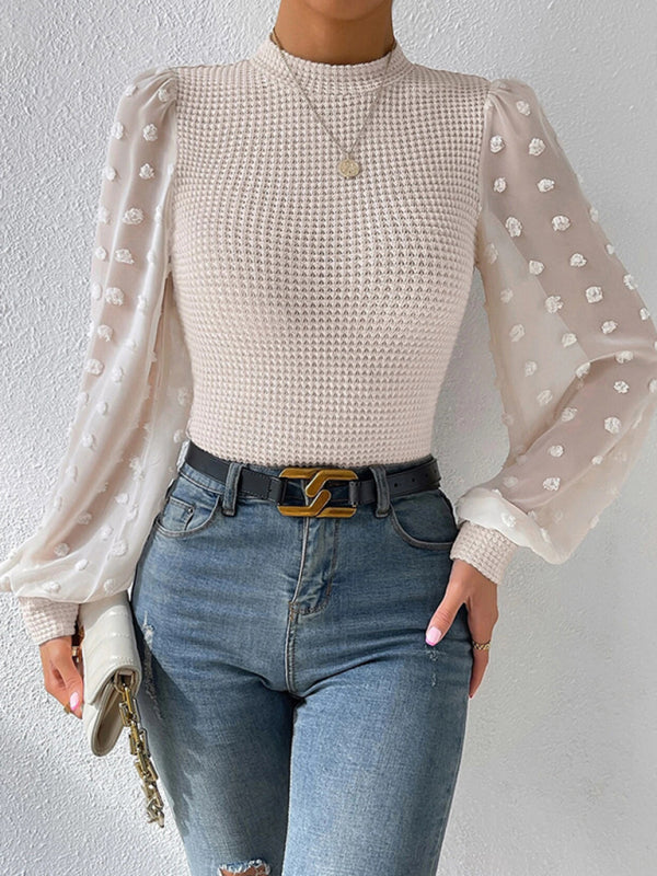 Women’s New Fashionable Round Neck Spliced Long Sleeve Sweater - Cracker khaki / S