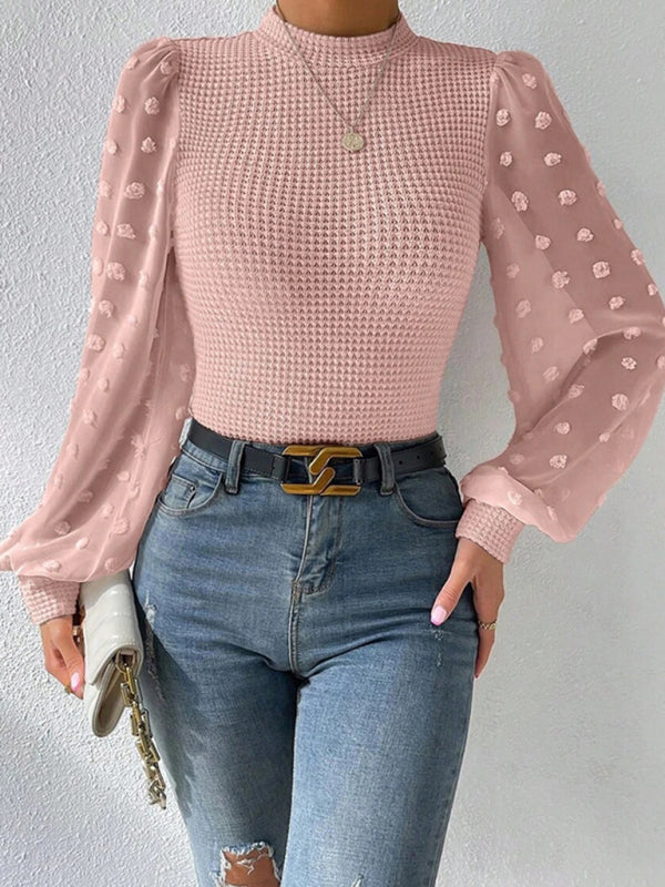 Women’s New Fashionable Round Neck Spliced Long Sleeve Sweater - Pink / S