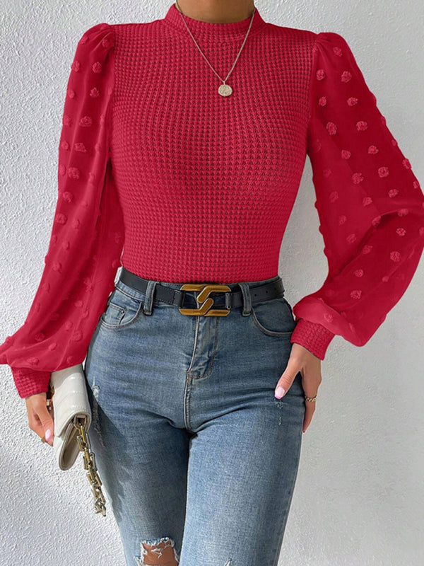 Women’s New Fashionable Round Neck Spliced Long Sleeve Sweater - Red / S