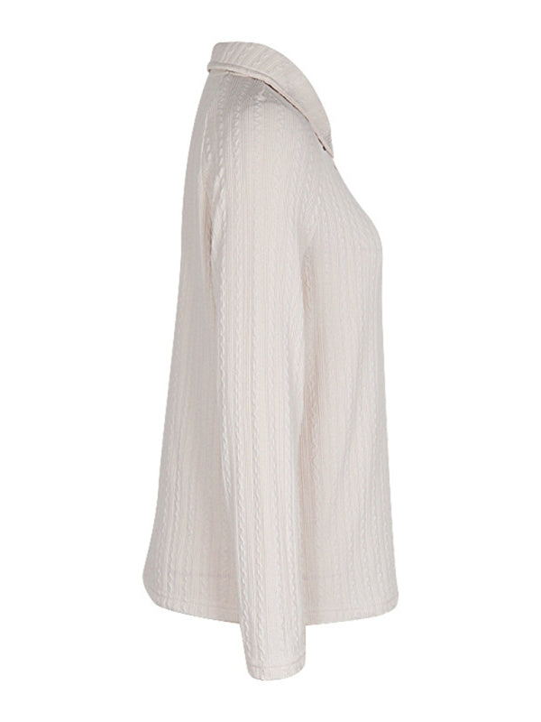 Women's New Lapel Solid Color Long Sleeve Sweater - Closther