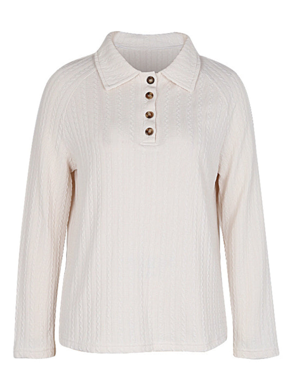 Women's New Lapel Solid Color Long Sleeve Sweater - Closther