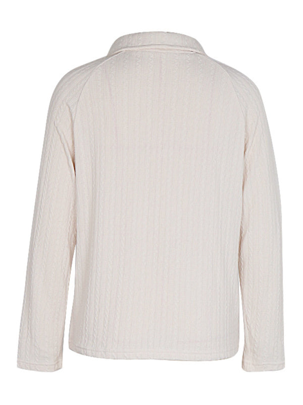 Women's New Lapel Solid Color Long Sleeve Sweater - Closther