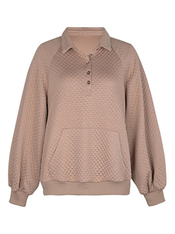 Women’s new lapel solid color long-sleeved autumn and winter sweatshirt