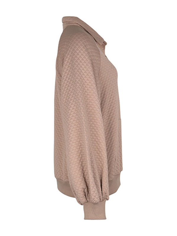 Women’s new lapel solid color long-sleeved autumn and winter sweatshirt