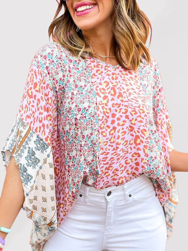 Women’s New Leopard Print Dolman Sleeve blouse - Pink / S
