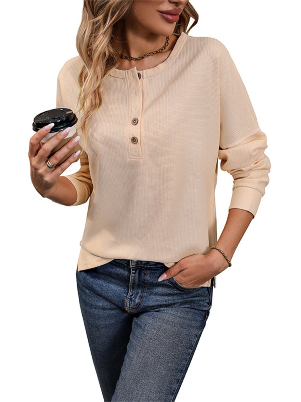 Women's New Long Sleeve Solid Color Knitted Tops - Closther