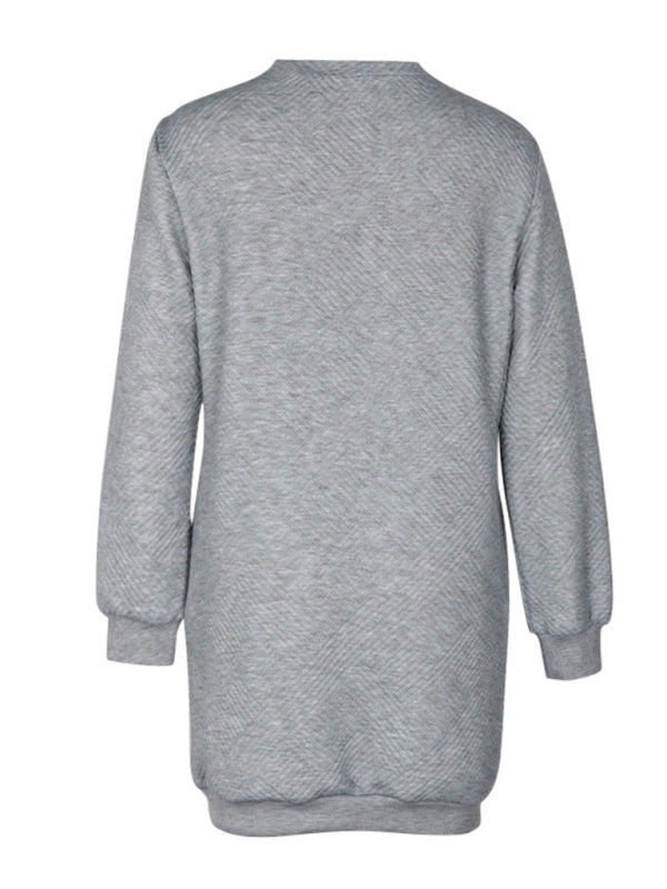 Women’s new long-sleeved solid color sweatshirt dress