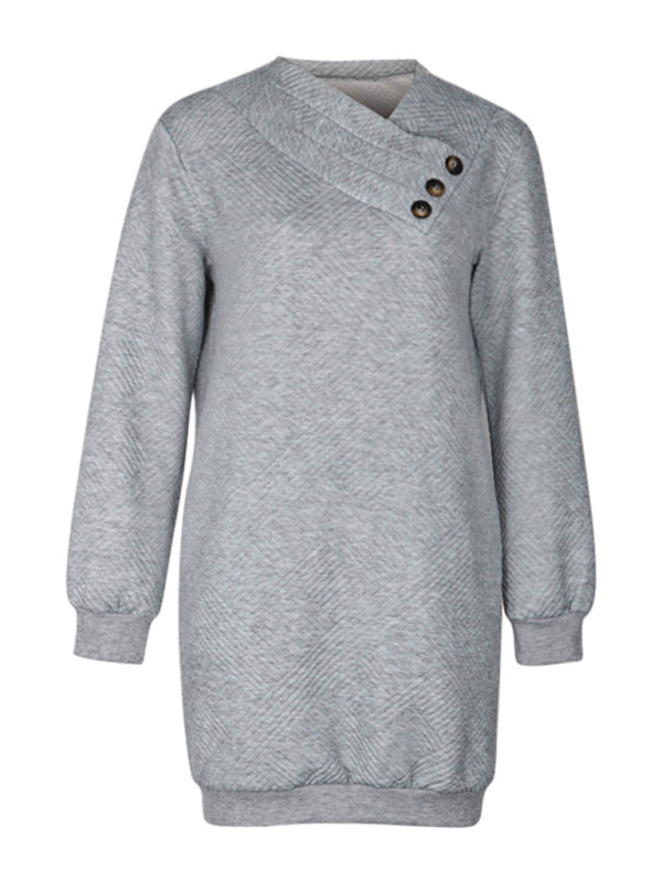 Women’s new long-sleeved solid color sweatshirt dress