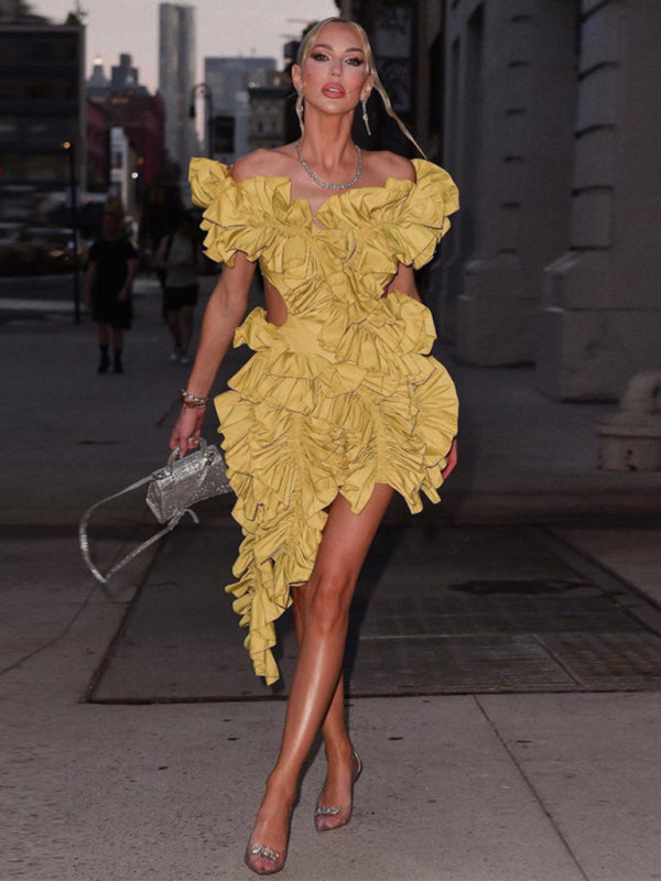 Women’s new sleeveless pleated backless mini dress irregular curling sexy dress