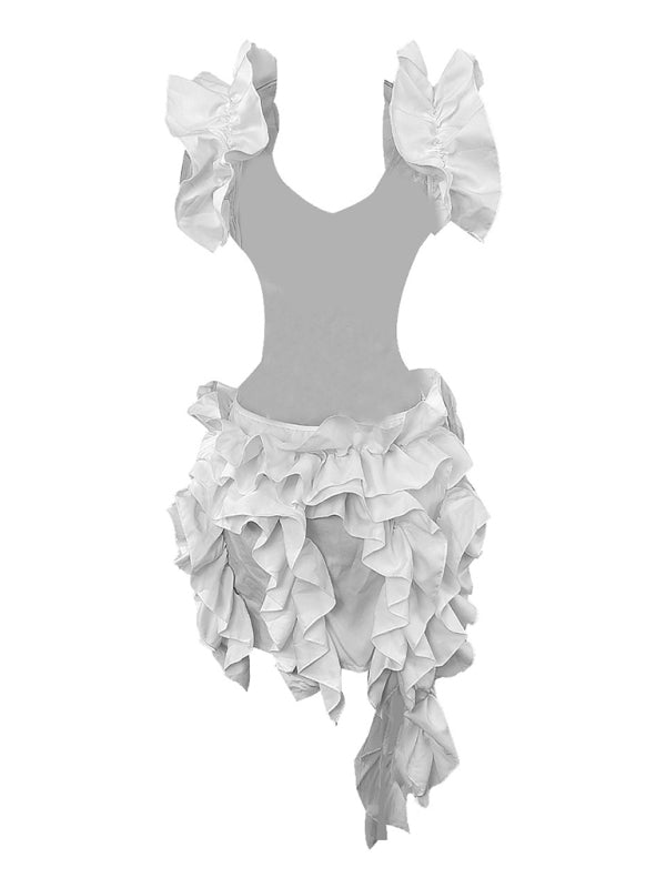 Women’s new sleeveless pleated backless mini dress irregular curling sexy dress