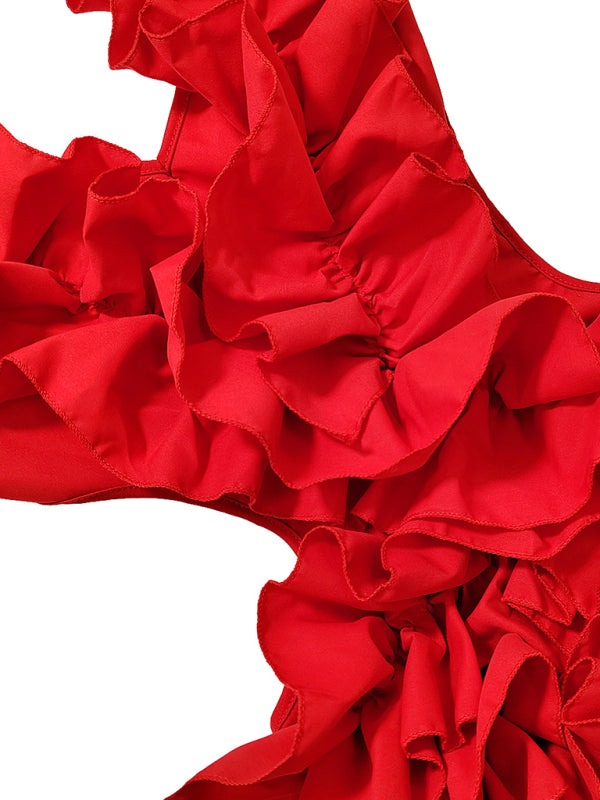 Women’s new sleeveless pleated backless mini dress irregular curling sexy dress