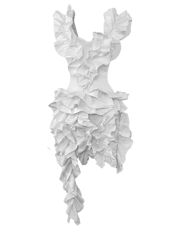 Women’s new sleeveless pleated backless mini dress irregular curling sexy dress