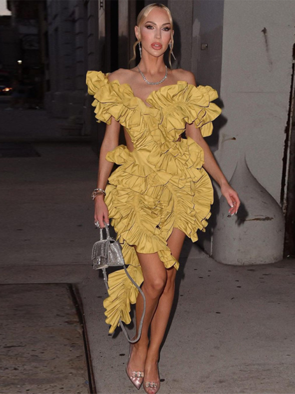 Women’s new sleeveless pleated backless mini dress irregular curling sexy dress