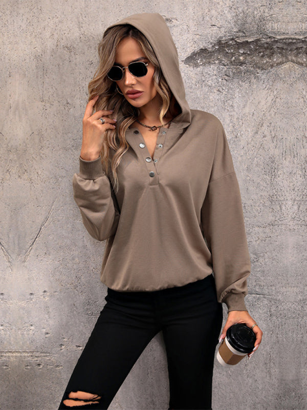 Women's new solid color knitted long hooded sweatshirt - Closther