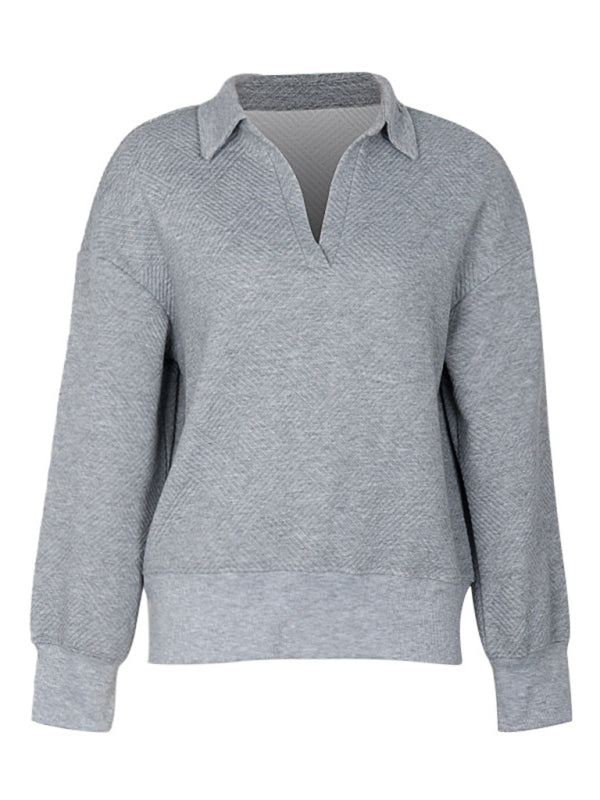 Women’s new solid color lapel gray sweatshirt